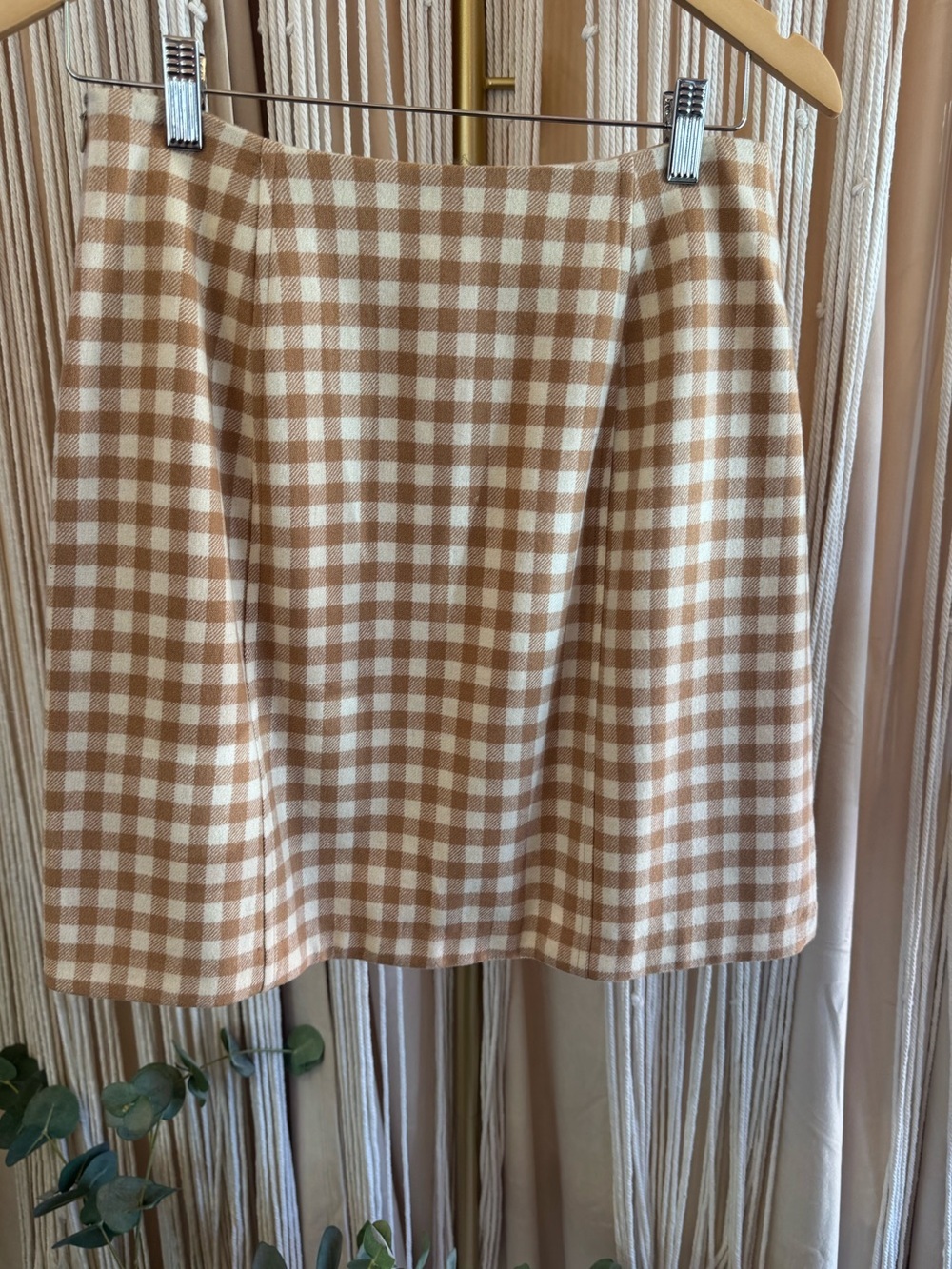 Vintage Gruppo Americano wool miniskirt gingham check ivory cream tan beige 6 - Picture 11 of 11